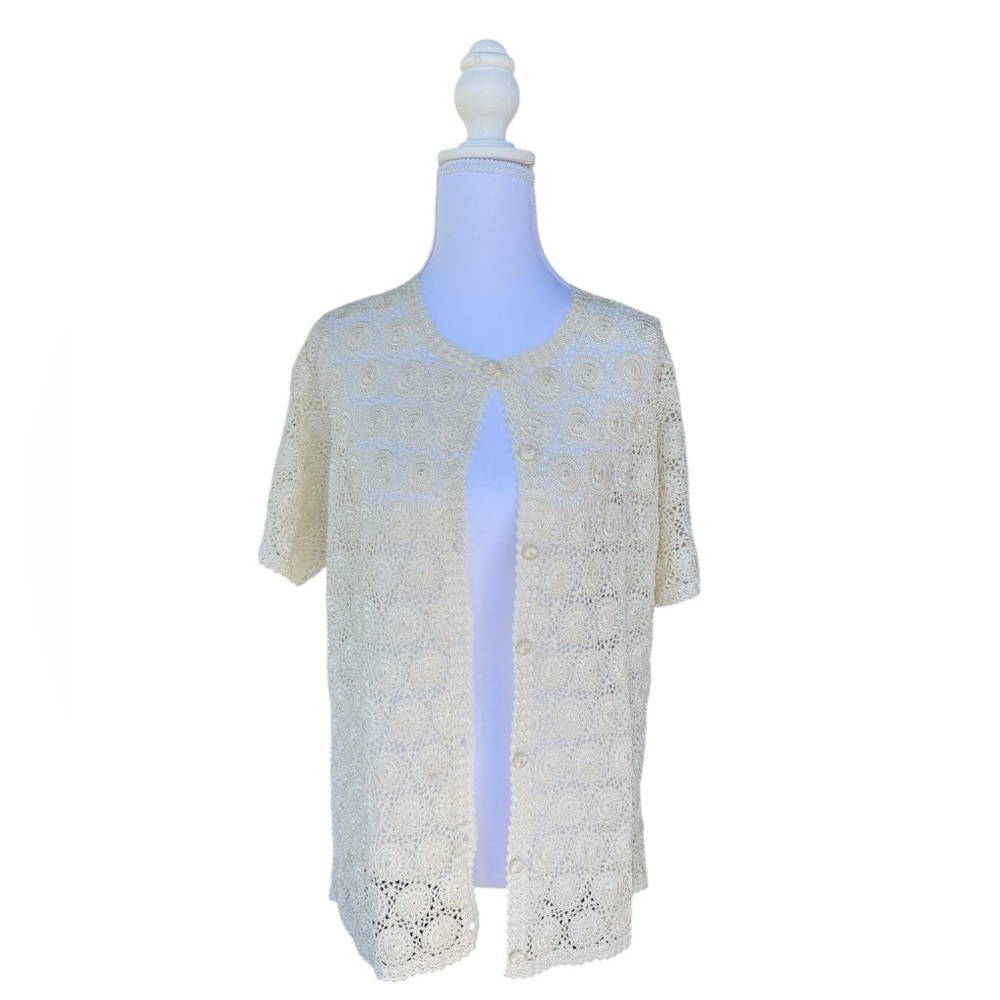 Vintage Handmade Crotchet Short Sleeve Cardigan Size XL Cottagecore Fairycore